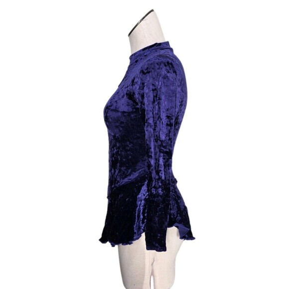 Gilda Marx XS Crushed Velvet High Neck Keyhole LS Skirt Leotard Dress Purple Y/J - Picture 2 of 16